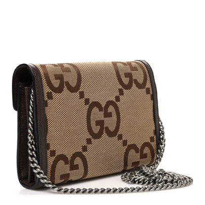 Gucci Monogram Jumbo GG Textured Dollar Calfskin Mini Dionysus Chain Wallet Camel Ebony New Acero 3 of 10