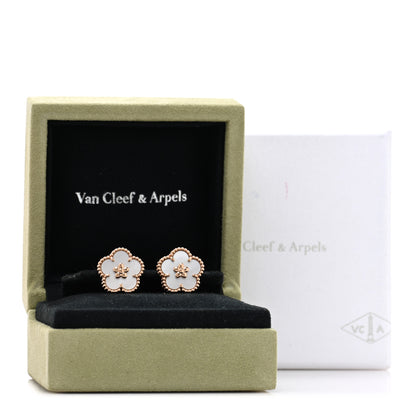 Van Cleef & Arpels 18K Rose Gold Mother of Pearl Lucky Springs Plum Blossom Earrings 5 of 5
