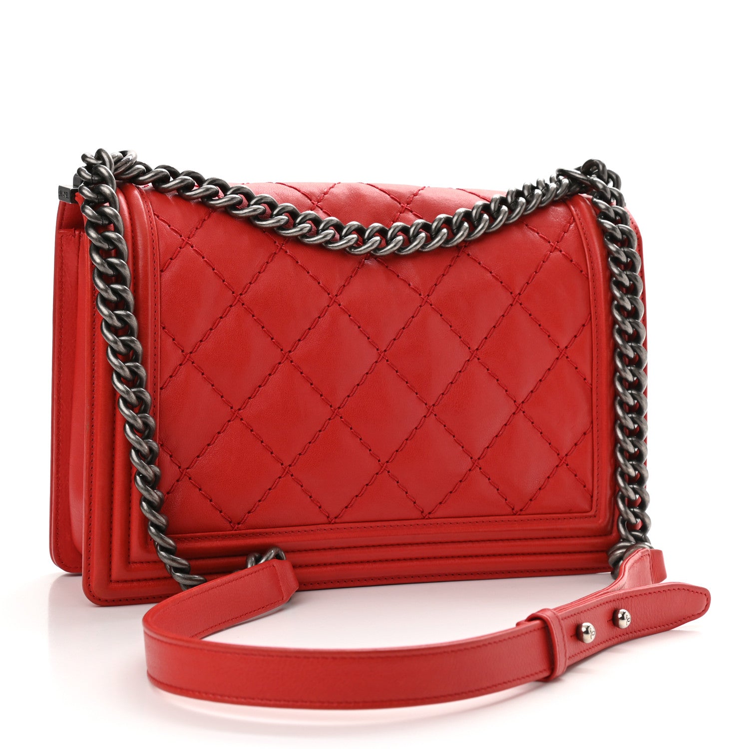 Chanel Calfskin Double Stitch New Medium Boy Flap Red 3 of 10
