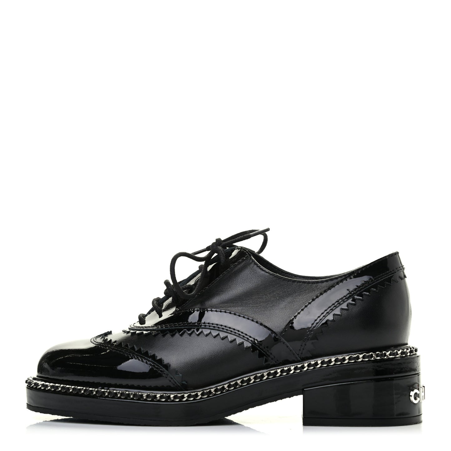 Lambskin Patent Calfskin CC Brogue Lace Up Oxfords 36 Black