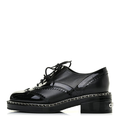 Chanel Lambskin Patent Calfskin CC Brogue Lace Up Oxfords 36 Black 1 of 8