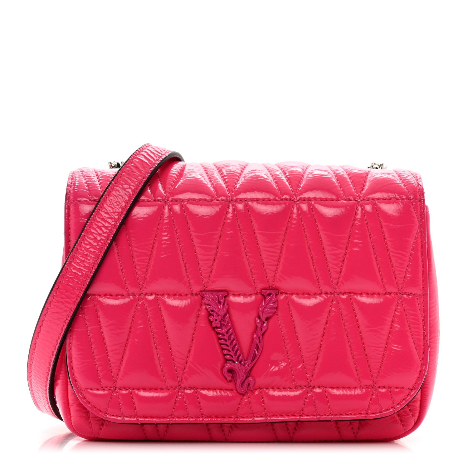 Versace Patent Quilted Virtus Shoulder Bag Pink 1 of 14