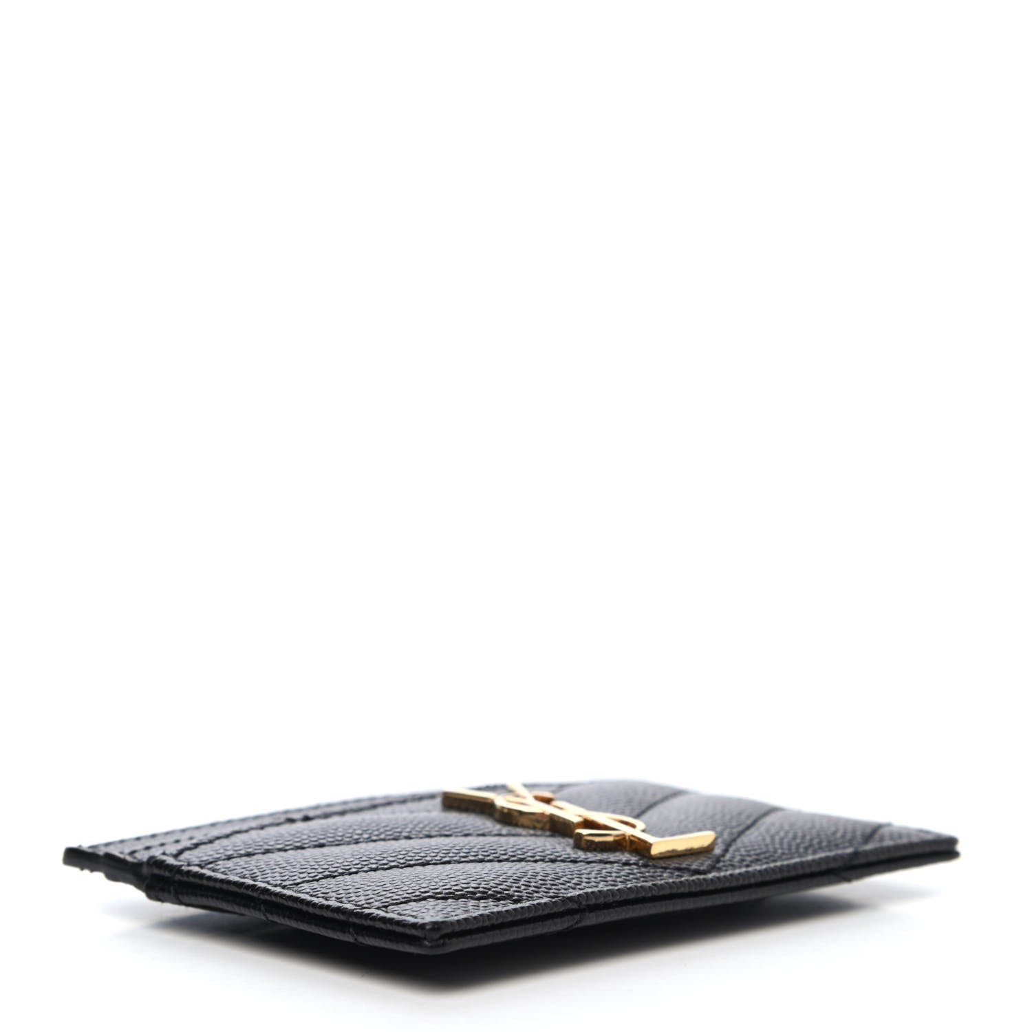 Saint Laurent Grain De Poudre Matelasse Chevron Monogram Credit Card Case Black 3 of 4