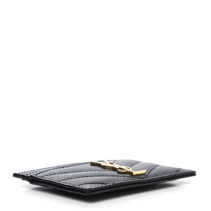 Saint Laurent Grain De Poudre Matelasse Chevron Monogram Credit Card Case Black 3 of 4