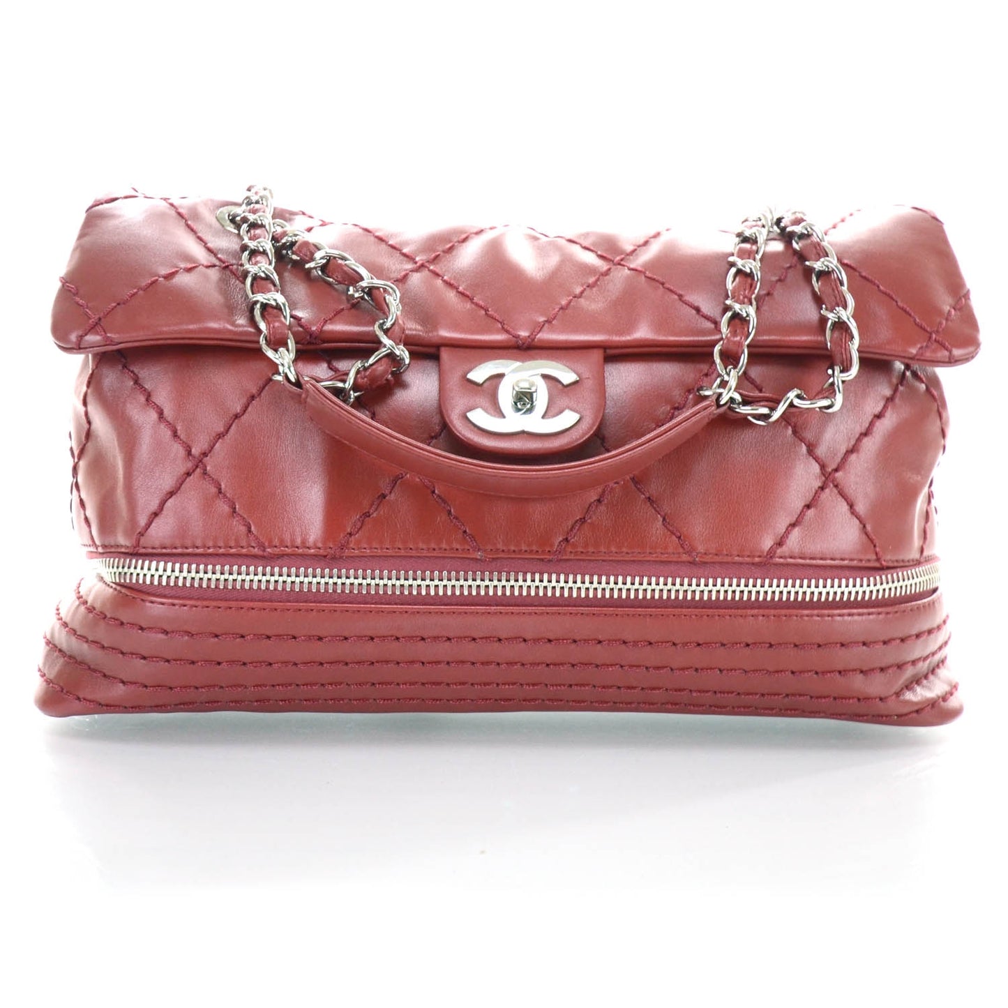 Leather Large Expandable Flap Bag Red