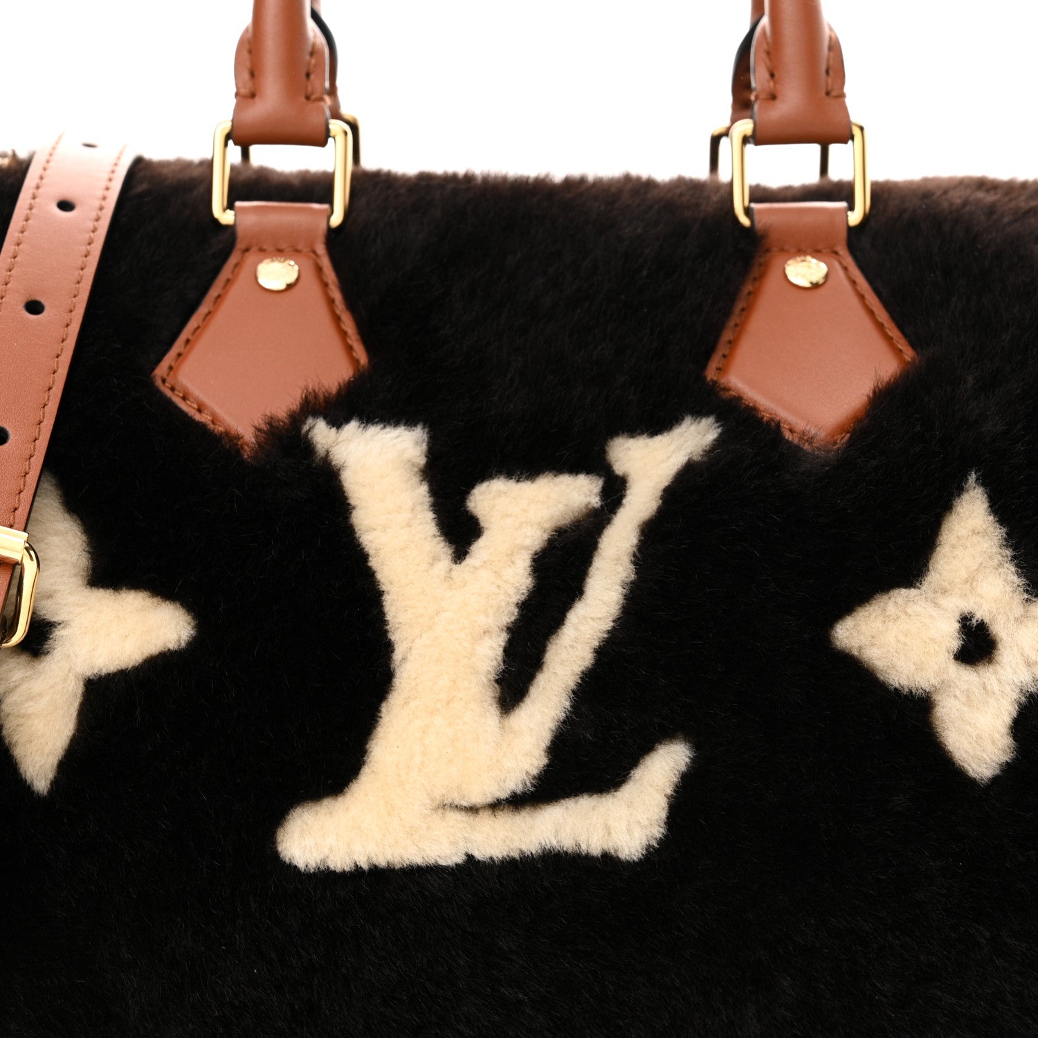 Louis Vuitton Shearling Monogram LV Ski Cozygram Speedy Bandouliere 25 Chocolate Cream 7 of 10