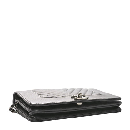 Chanel Metallic Goatskin Chevron Quilted Vintage Mademoiselle Wallet On Chain WOC Charcoal 4 of 11