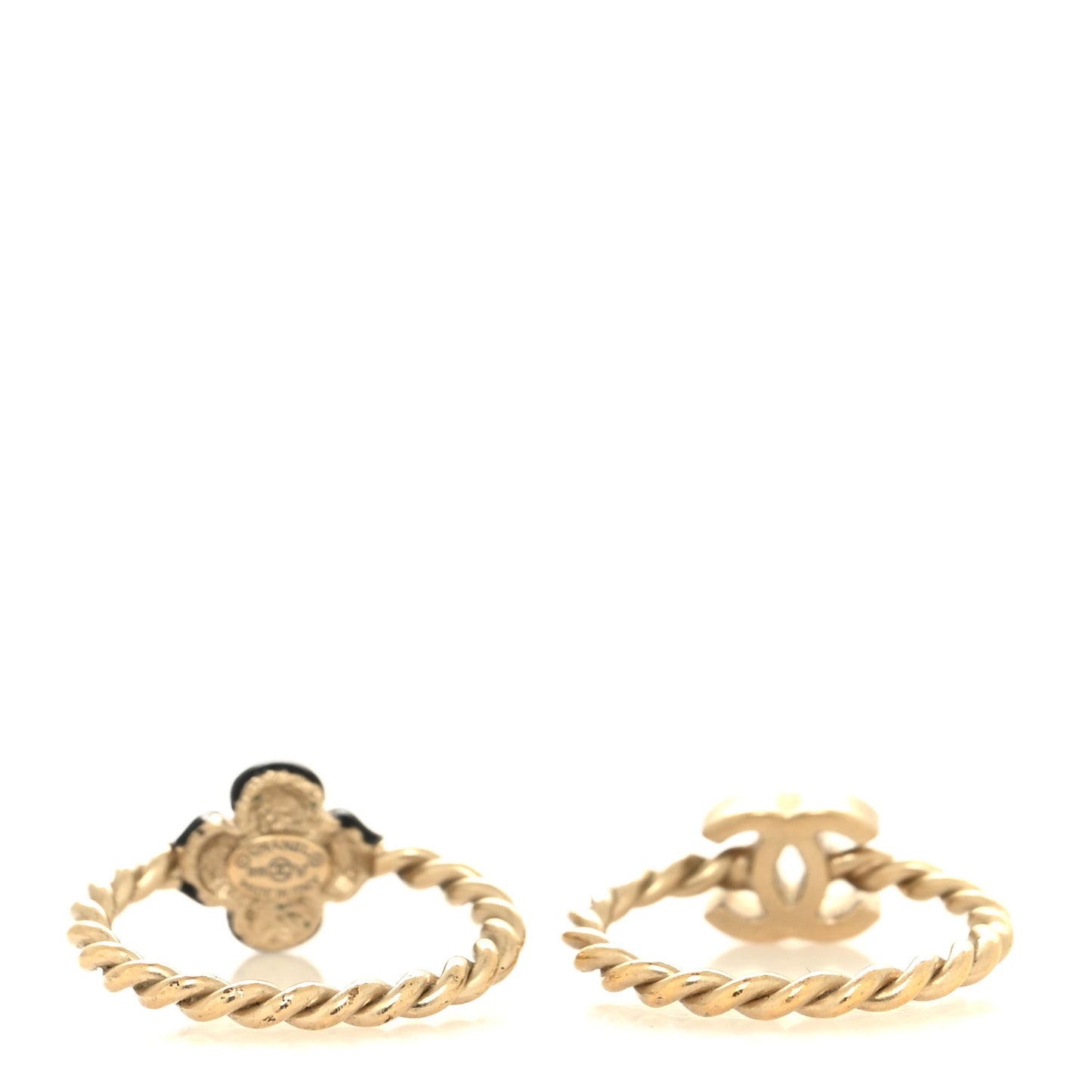 Enamel Camellia CC Ring Set of Gold Black