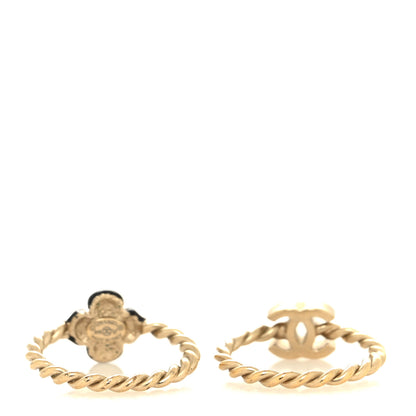 Chanel Enamel Camellia CC Ring Set of Gold Black 3 of 5