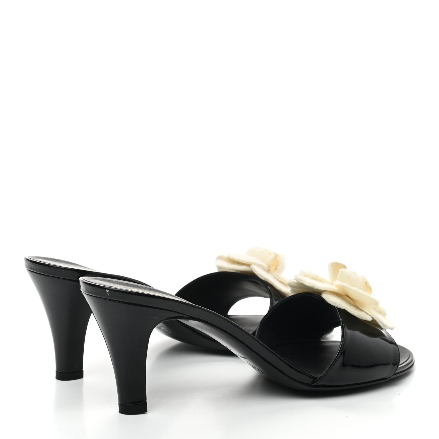 Chanel Patent Leather Camellia Mules 39 Black Ivory 4 of 7