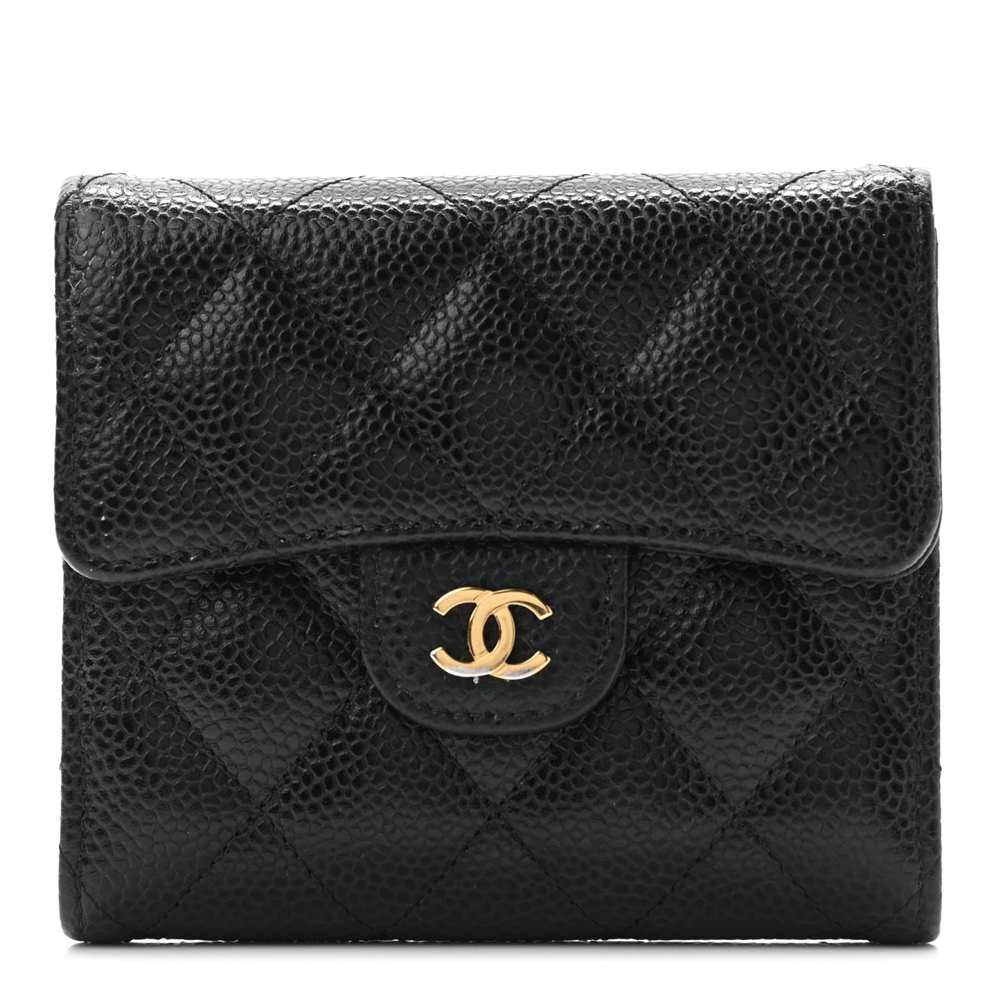 Caviar Quilted Compact Flap Wallet Black
