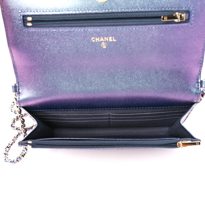 Chanel Iridescent Caviar Quilted Wallet on Chain WOC Dark Blue 5 of 12