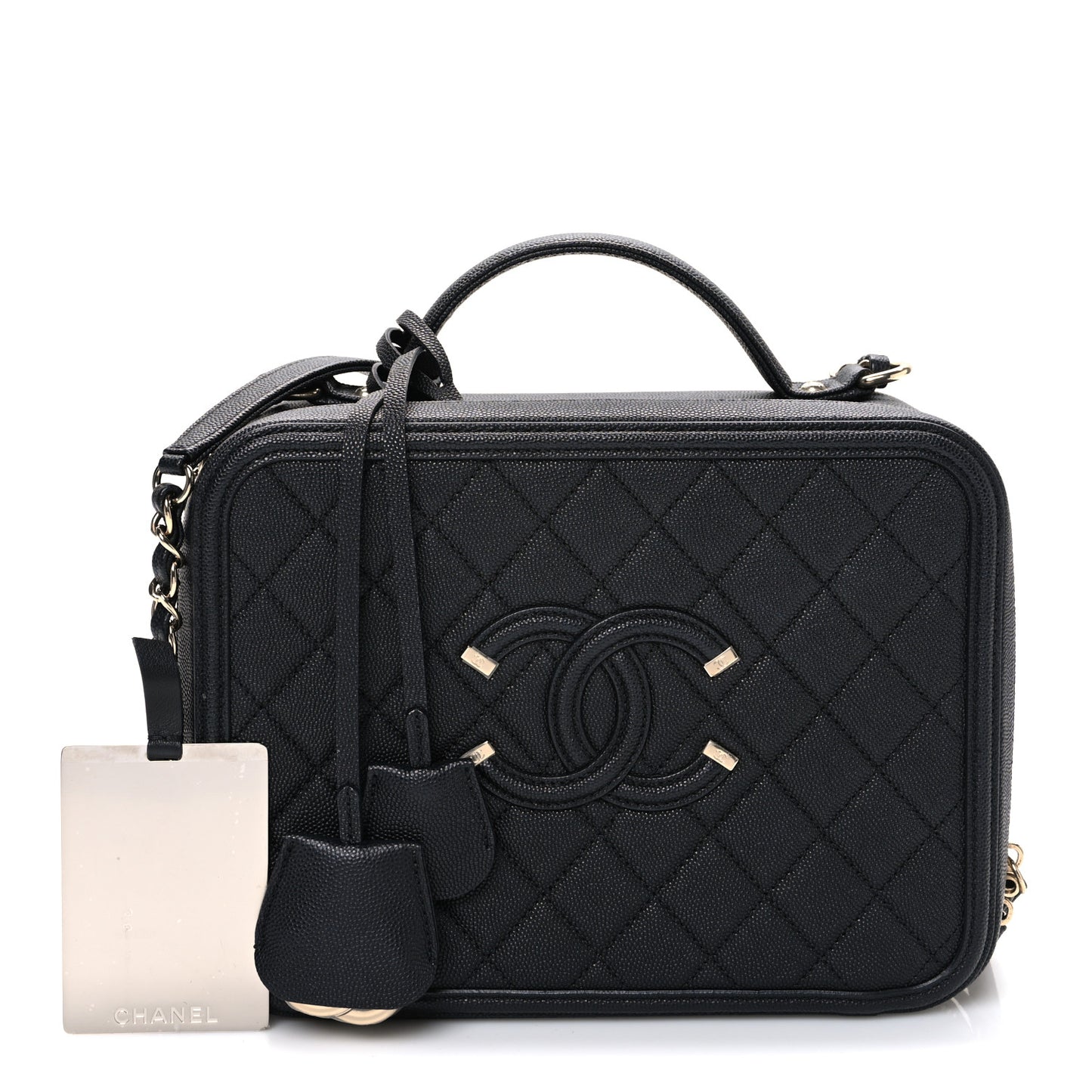 Caviar Quilted Large CC Filigree Vanity Case Black