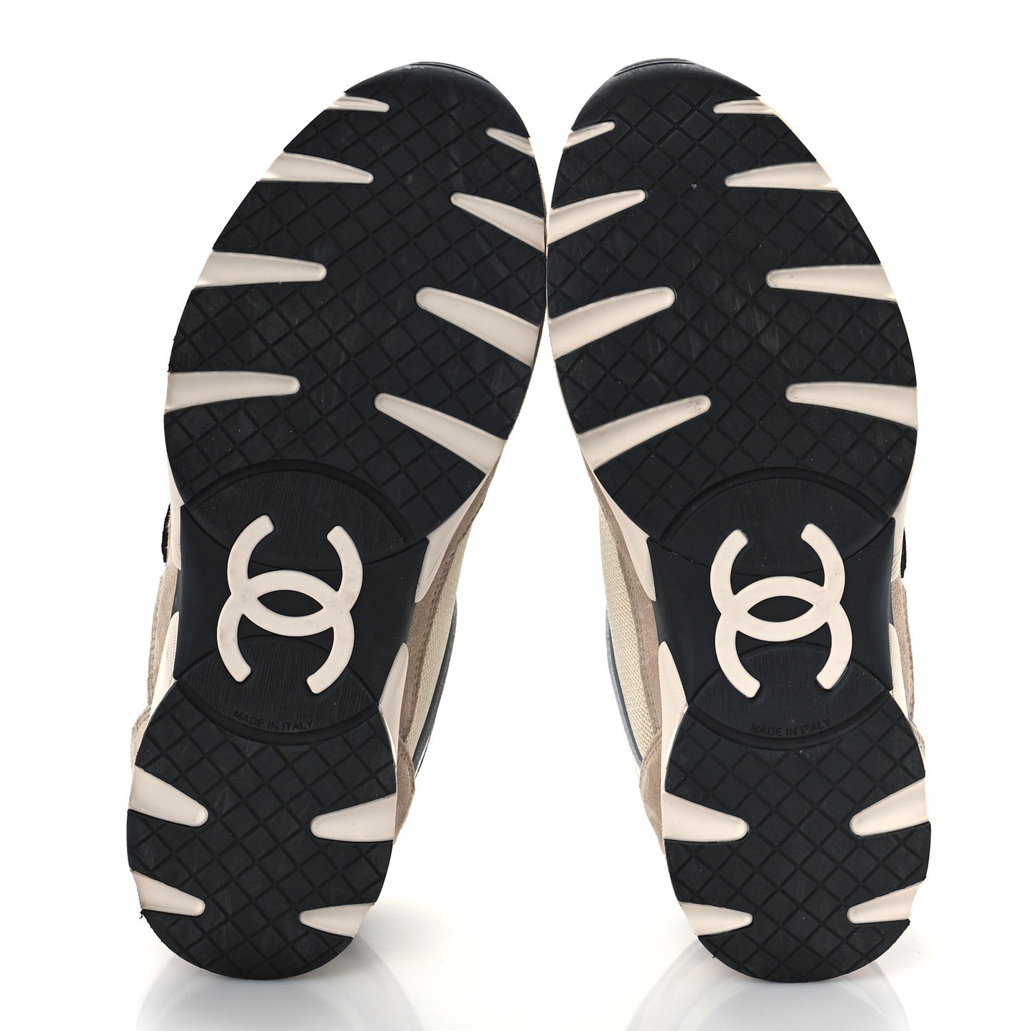 Mesh Suede Calfskin Womens CC Sneakers 40 White Ivory Dark Beige