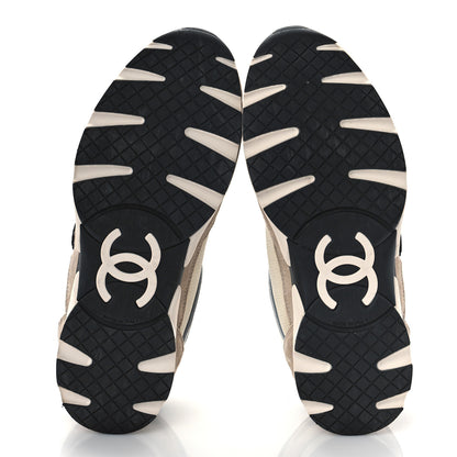 Chanel Mesh Suede Calfskin Womens CC Sneakers 40 White Ivory Dark Beige 6 of 8