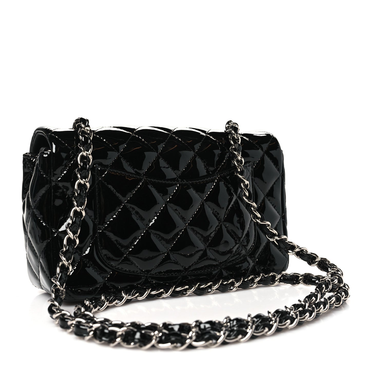 Patent Calfskin Quilted Mini Rectangular Flap Black