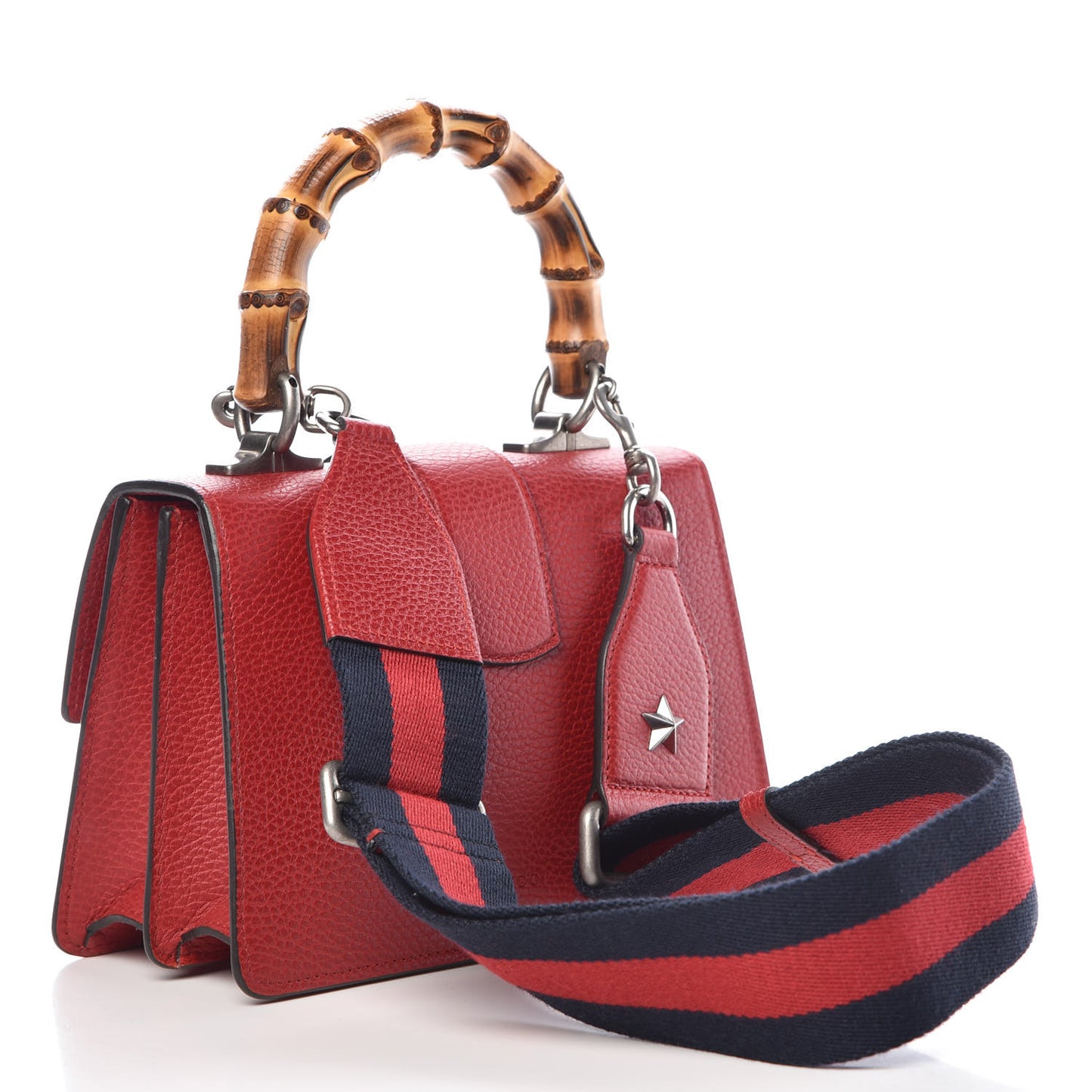 Dollar Calfskin Crystal Web Mini Dionysus Bamboo Top Handle Bag Hibiscus Red