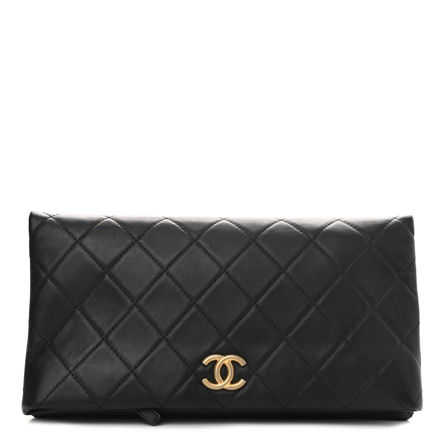 Chanel Lambskin Quilted Fold Over Clutch Black 1 of 8