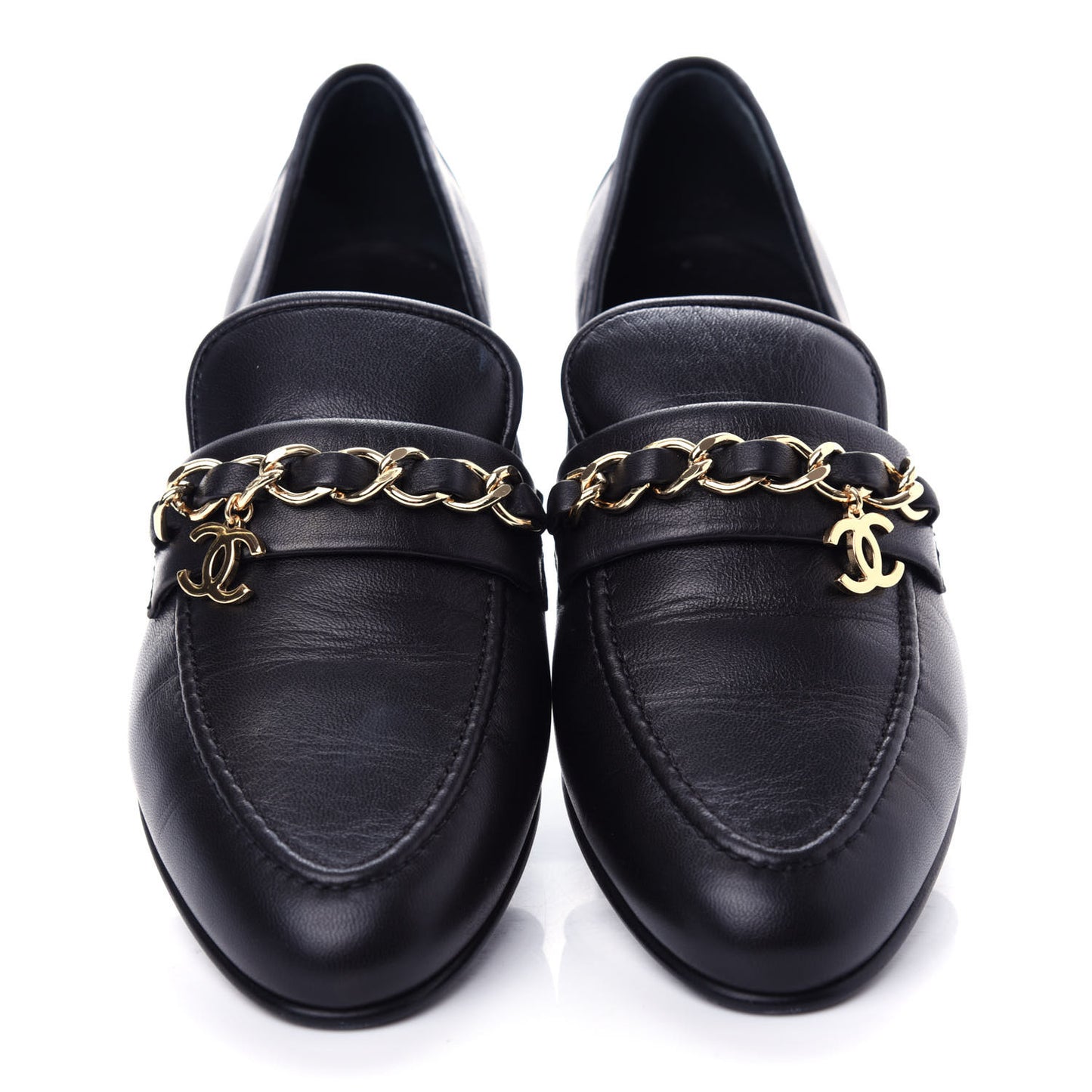 Lambskin CC Chain Loafers 38 Black