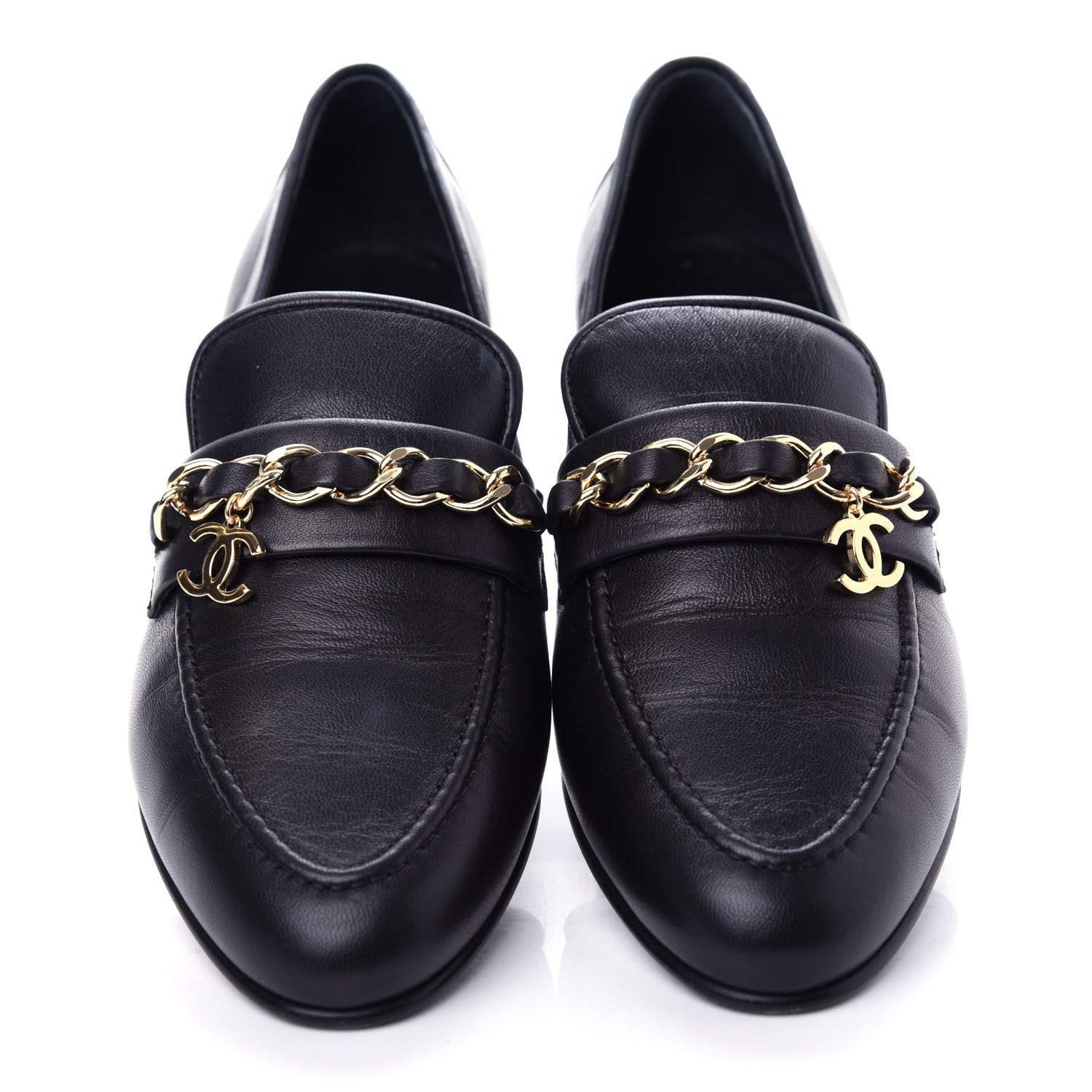 Chanel Lambskin CC Chain Loafers 38 Black 5 of 11