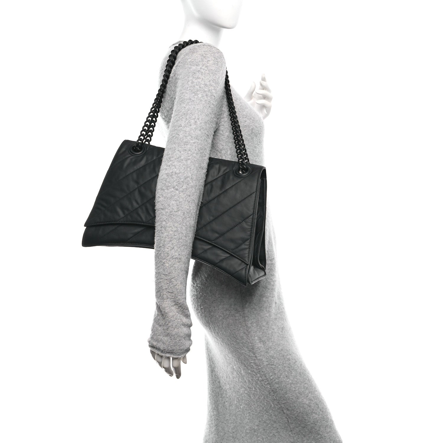 Balenciaga Satin Calfskin Quilted Matte Black Hardware Large Crush Chain Bag Black 2 of 10