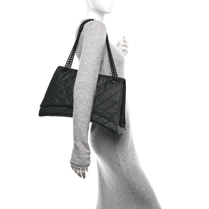 Balenciaga Satin Calfskin Quilted Matte Black Hardware Large Crush Chain Bag Black 2 of 10