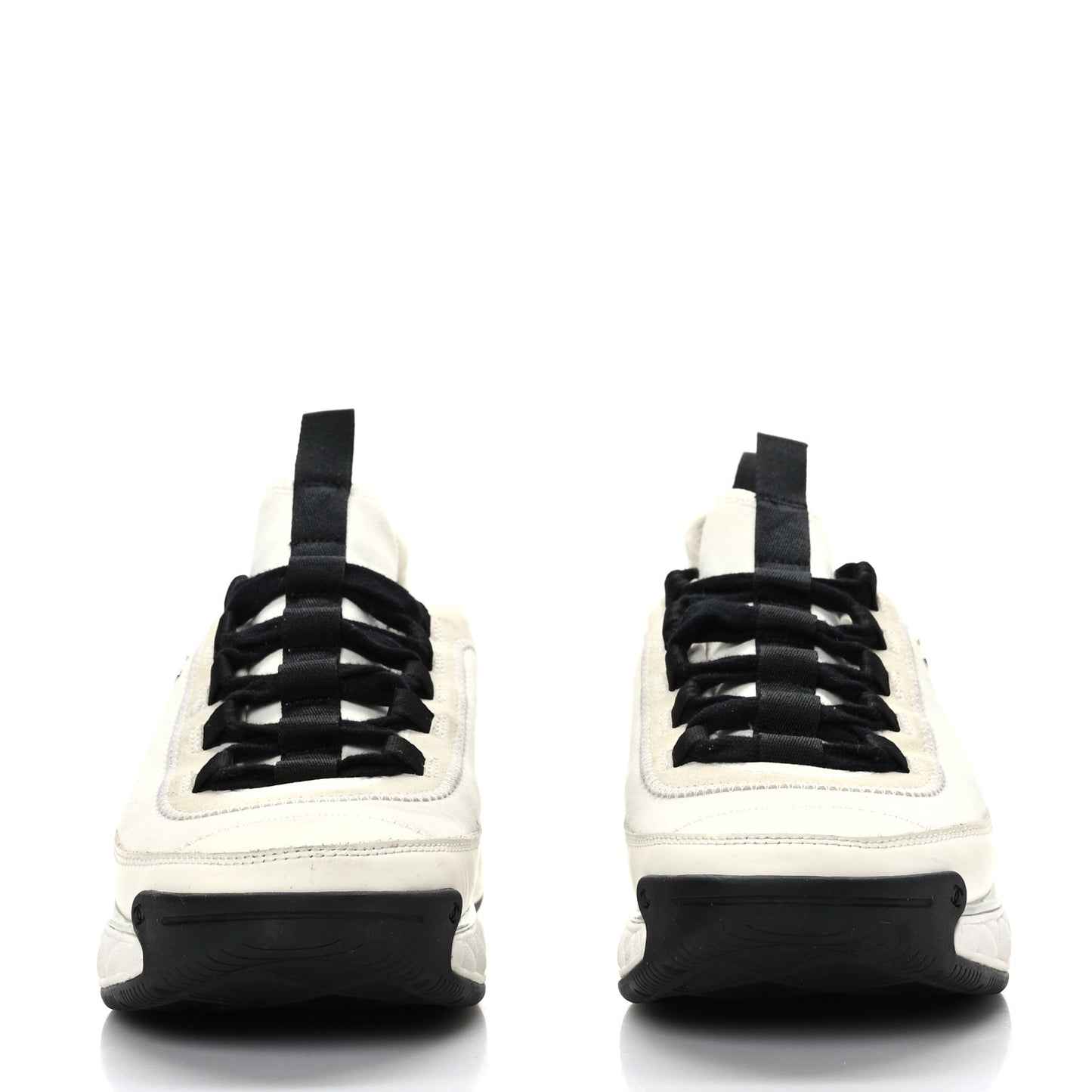 Velvet Calfskin Mixed Fibers CC Sneakers 38 Ivory Black