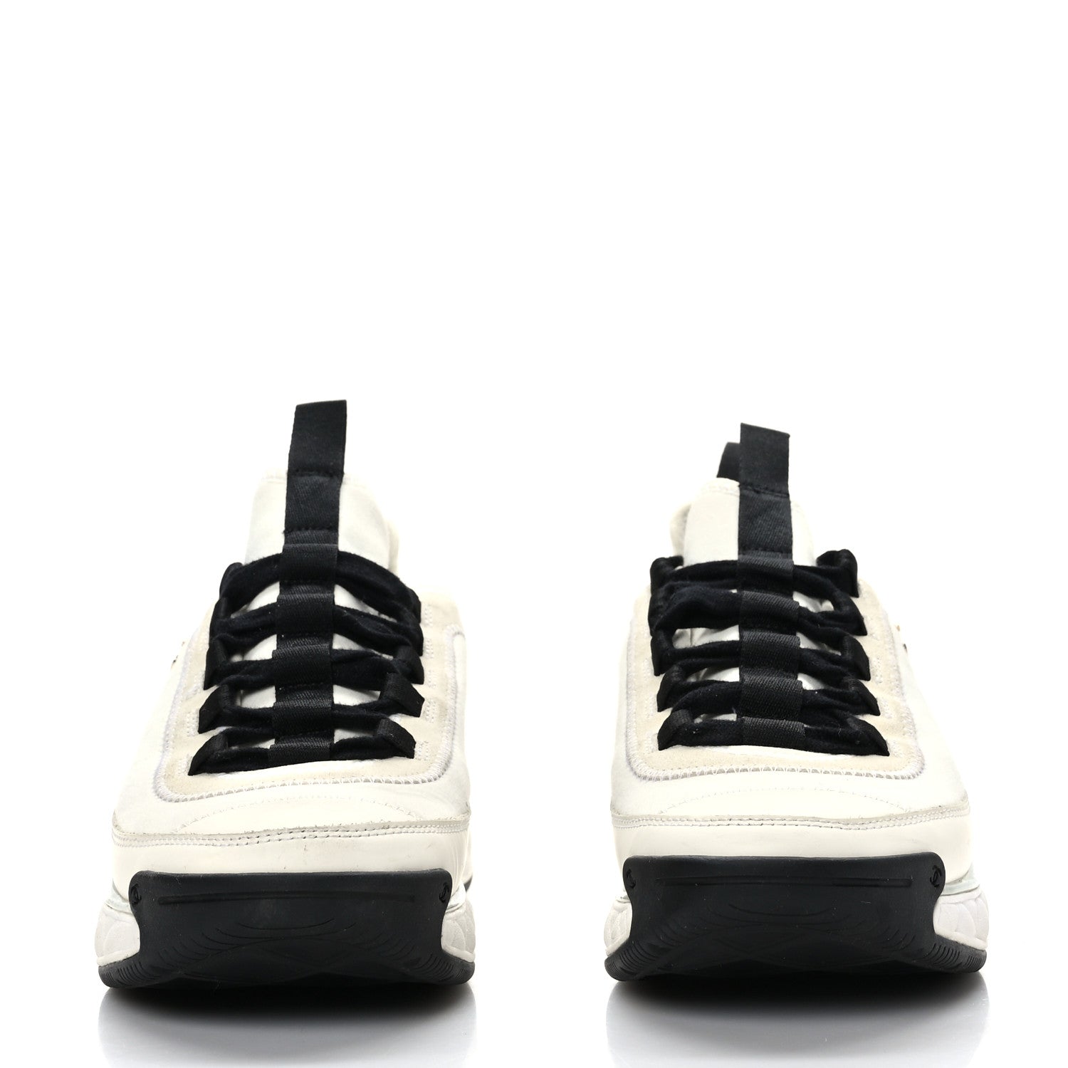 Chanel Velvet Calfskin Mixed Fibers CC Sneakers 38 Ivory Black 2 of 8
