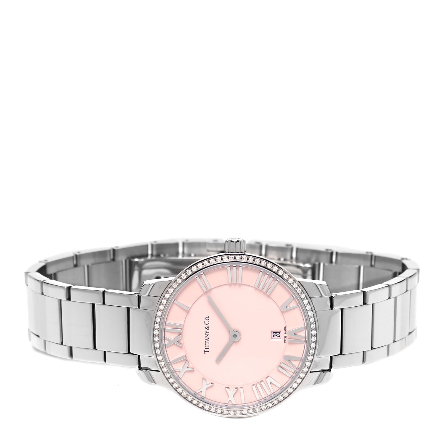 Tiffany Stainless Steel Diamond Bezel 31mm Atlas 2-Hand Quartz Watch Pink 2 of 5
