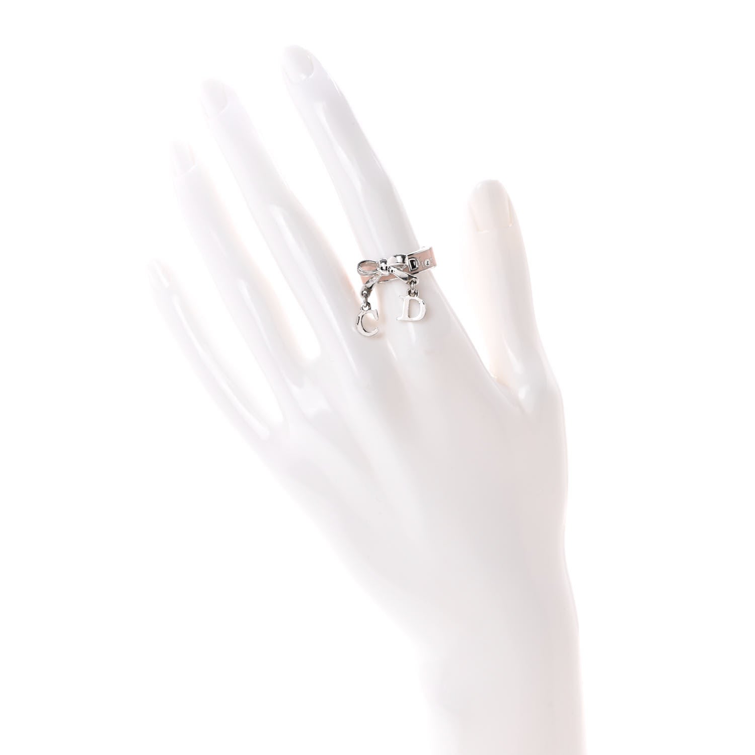Christian Dior Metal Enamel Bow Ring 49 5 Pink Silver 2 of 5