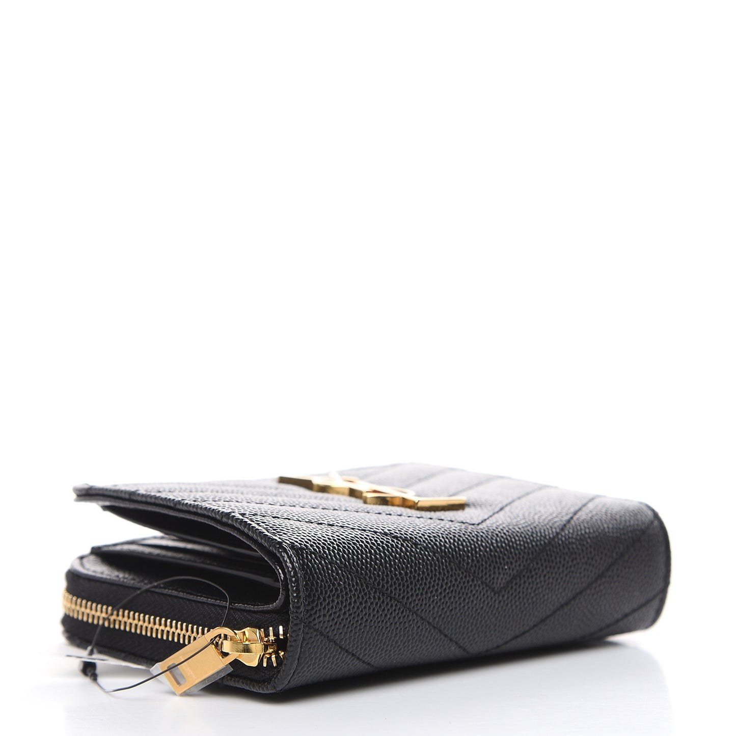 Grain De Poudre Matelasse Chevron Monogram Compact Zip Around Wallet Black