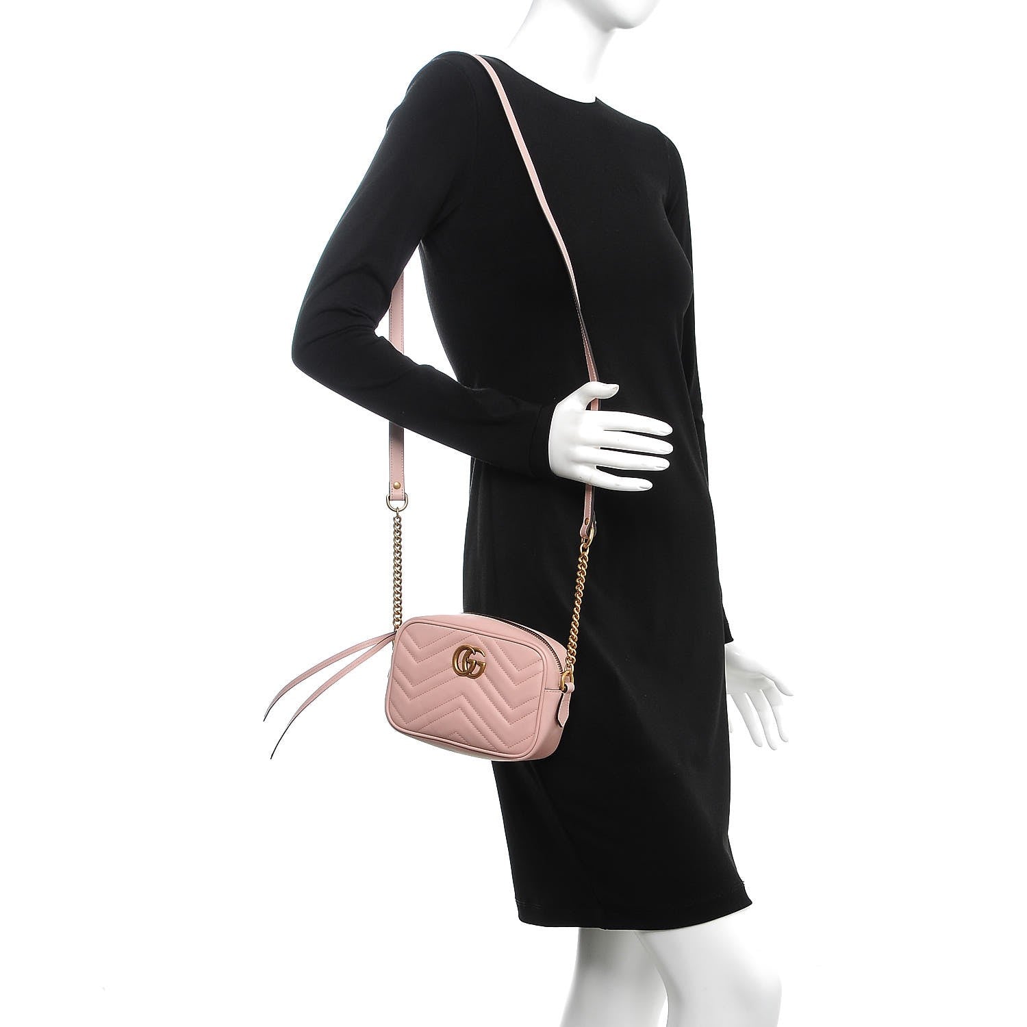 Gucci Calfskin Matelasse Mini GG Marmont Chain Shoulder Bag Perfect Pink 2 of 7