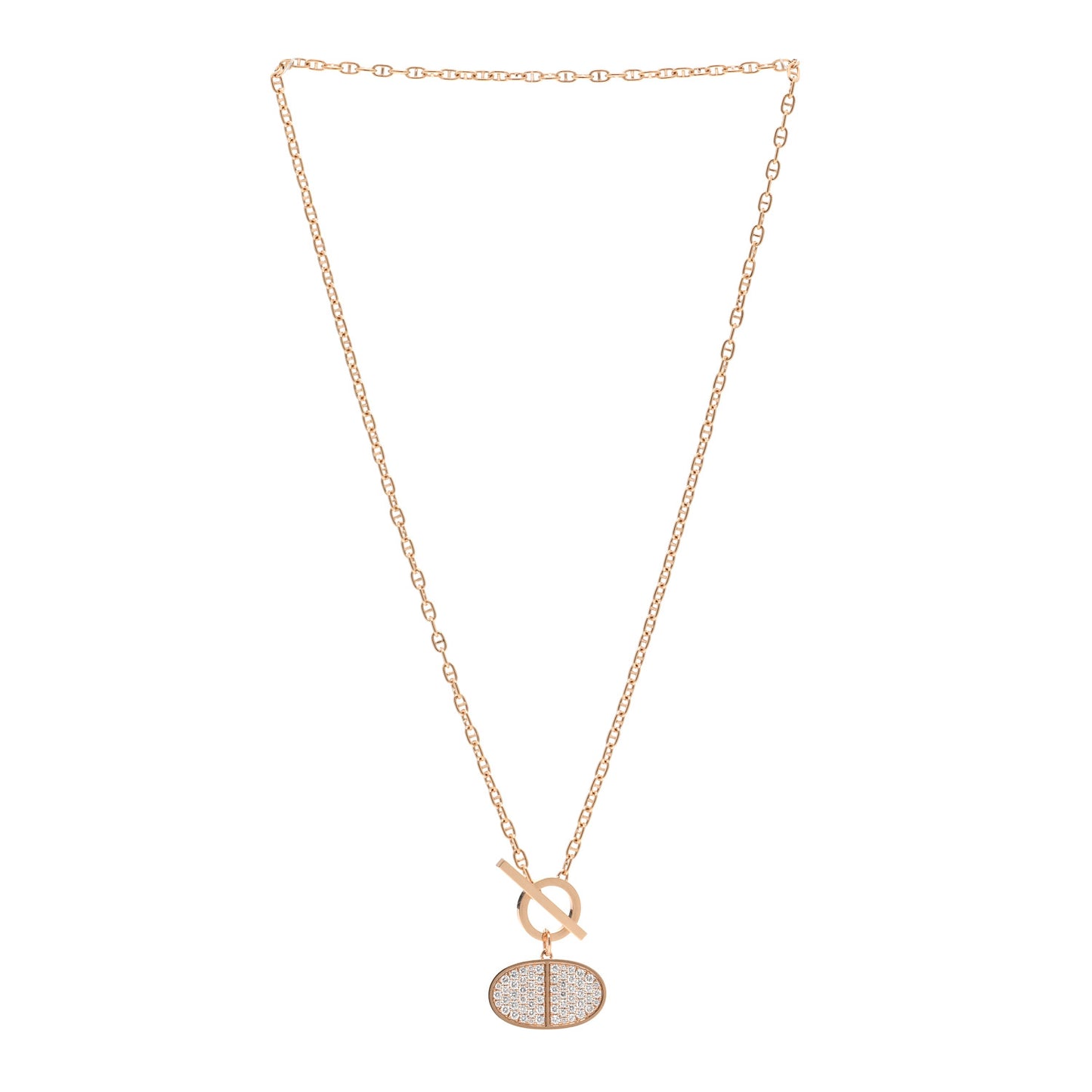 18K Rose Gold Diamond Chaine D'Ancre Verso Pendant Necklace SH