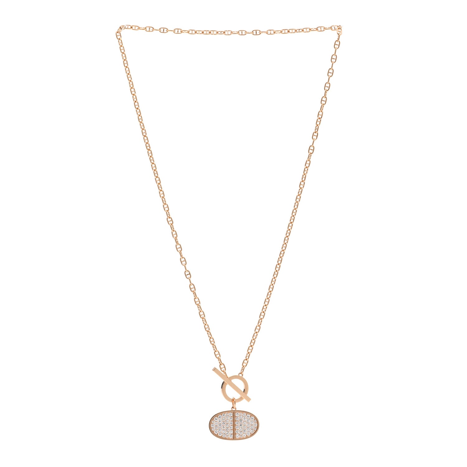 Hermes 18K Rose Gold Diamond Chaine D'Ancre Verso Pendant Necklace SH 3 of 6