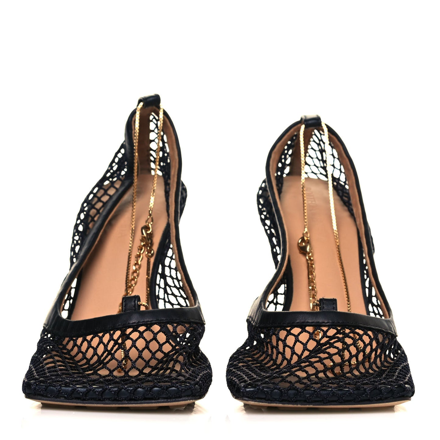 Mesh Calfskin Chain Stretch Pumps 38 Black