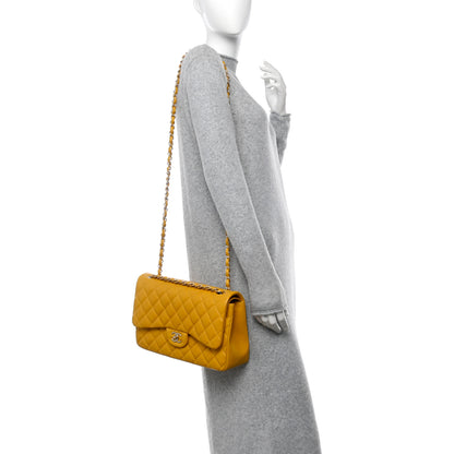 Chanel Lambskin Quilted Jumbo Double Flap Yellow 2 of 10