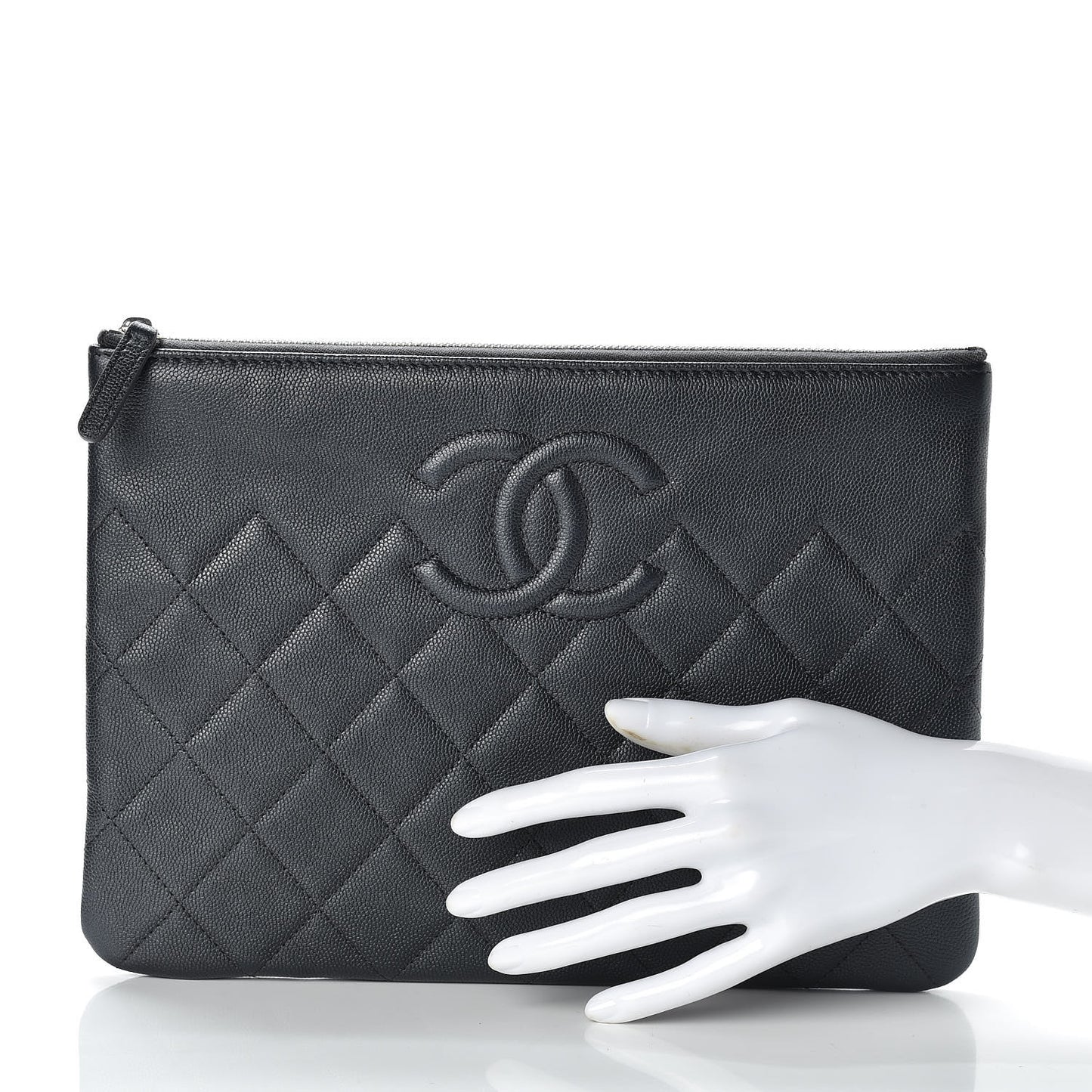 Metallic Caviar Quilted Medium Maxi CC Cosmetic Case Black