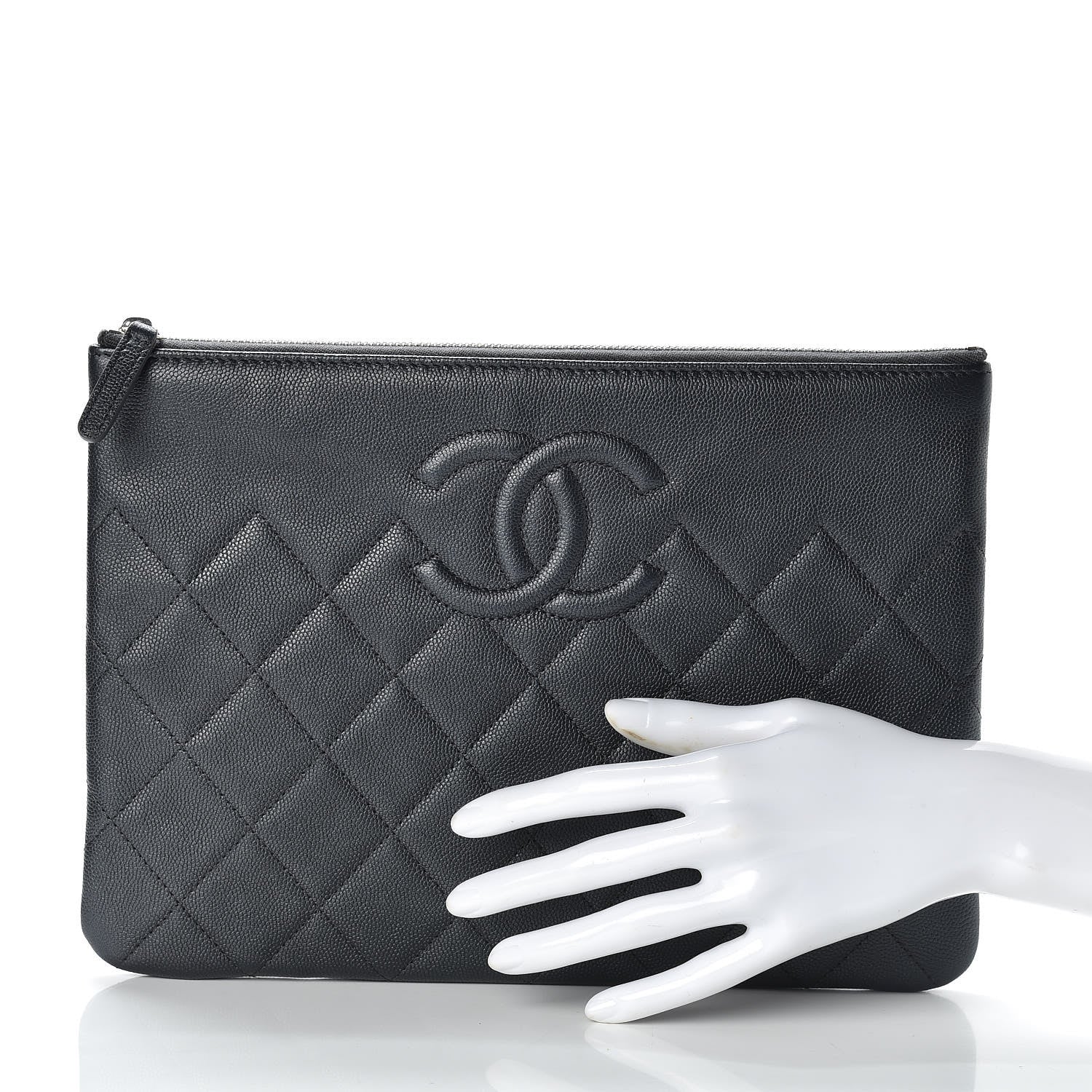 Chanel Metallic Caviar Quilted Medium Maxi CC Cosmetic Case Black 2 of 8