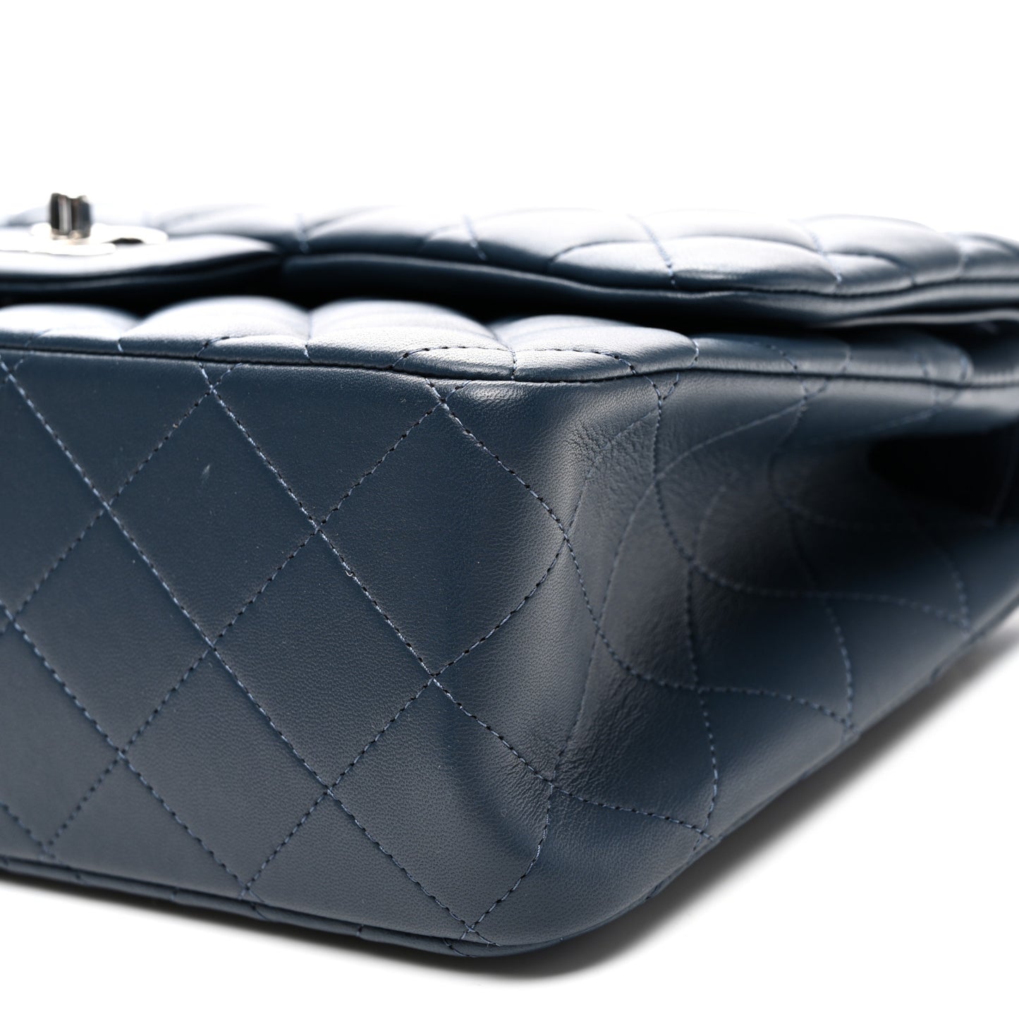 Lambskin Quilted Jumbo Double Flap Navy