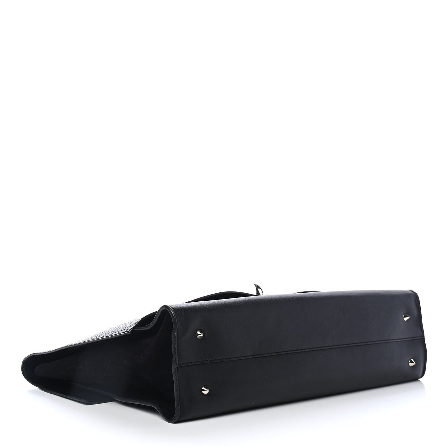 Calfskin Crocodile Embossed Large Shark Lock Satchel Black