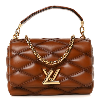 Louis Vuitton Lambskin Malletage Top Handle GO-14 MM Tan 1 of 12