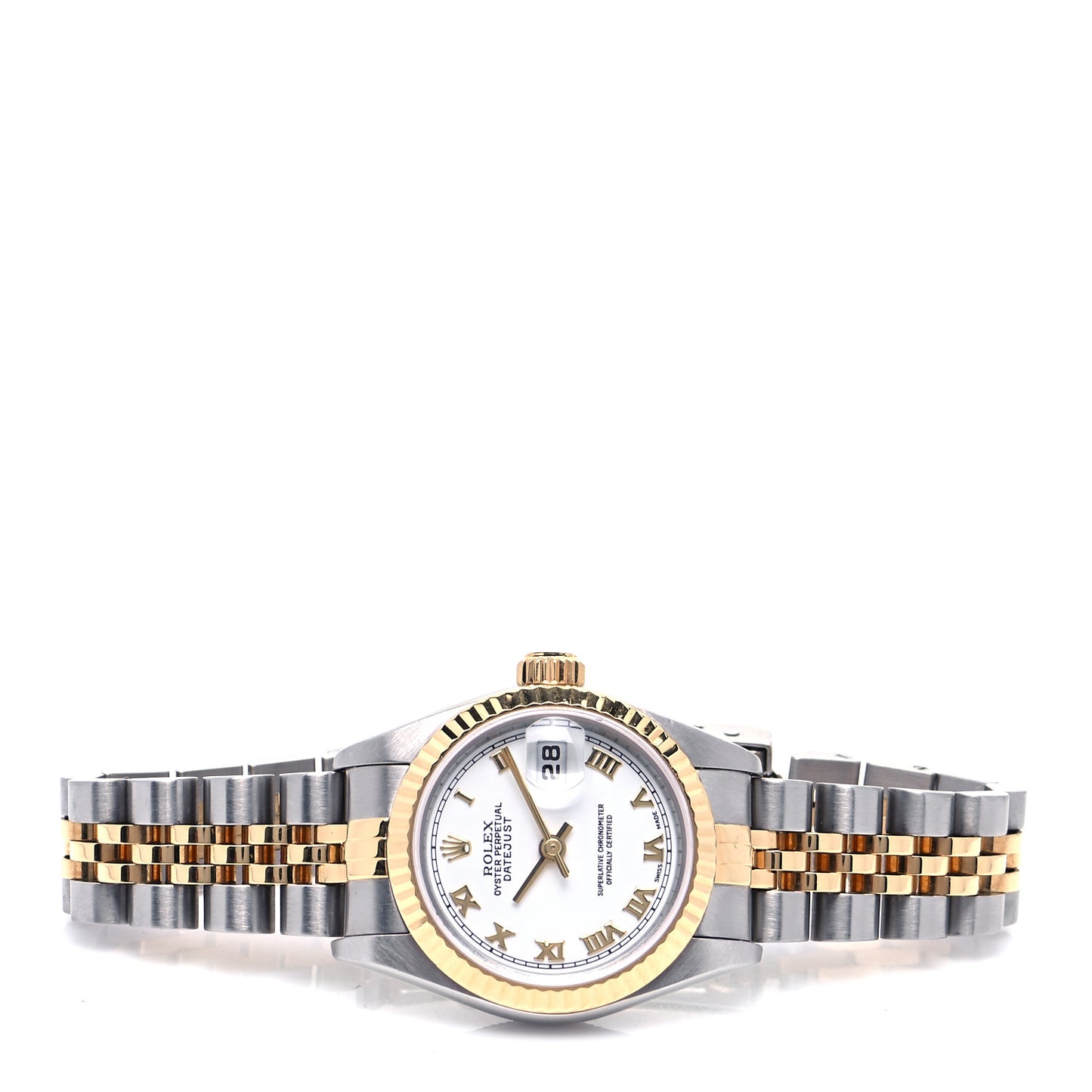 Stainless Steel 18K Yellow Gold 26mm Oyster Perpetual Datejust Watch White Roman 79173