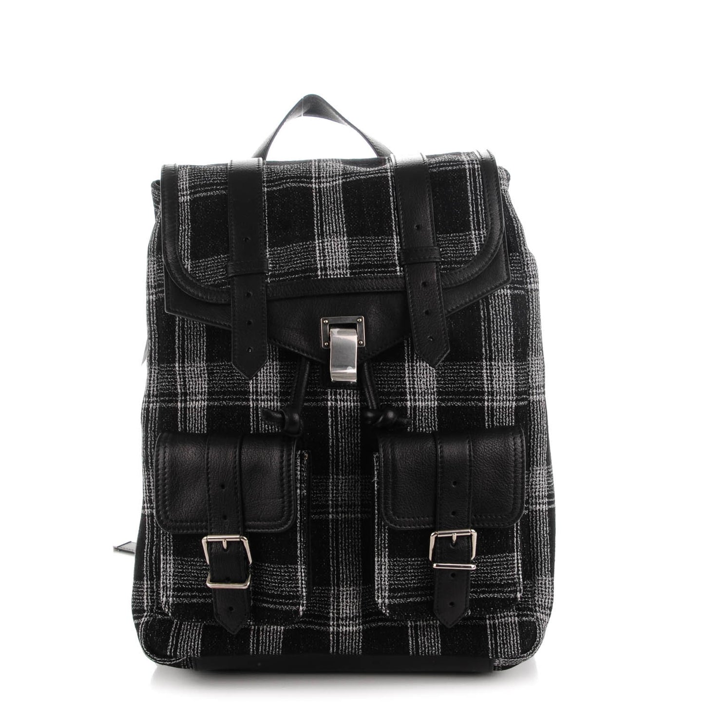 Woven Fabric Plaid Jacquard PS1 Backpack Black White
