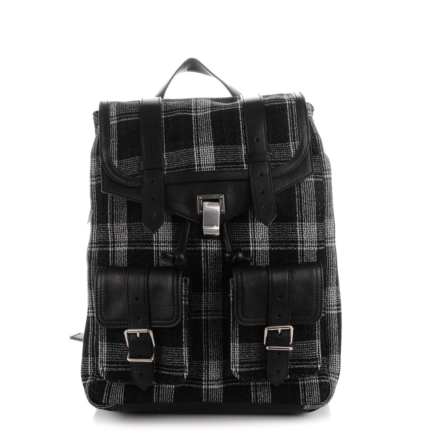 Proenza Schouler Woven Fabric Plaid Jacquard PS1 Backpack Black White 1 of 6