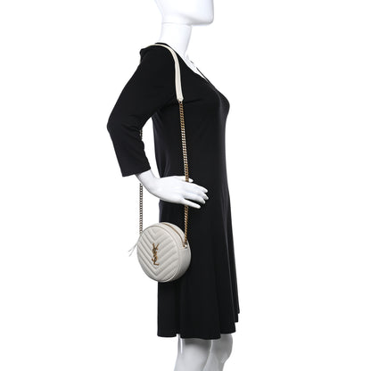 Saint Laurent Grain De Poudre Matelasse Chevron Quilted Round Vinyle Camera Bag Crema Soft 2 of 8