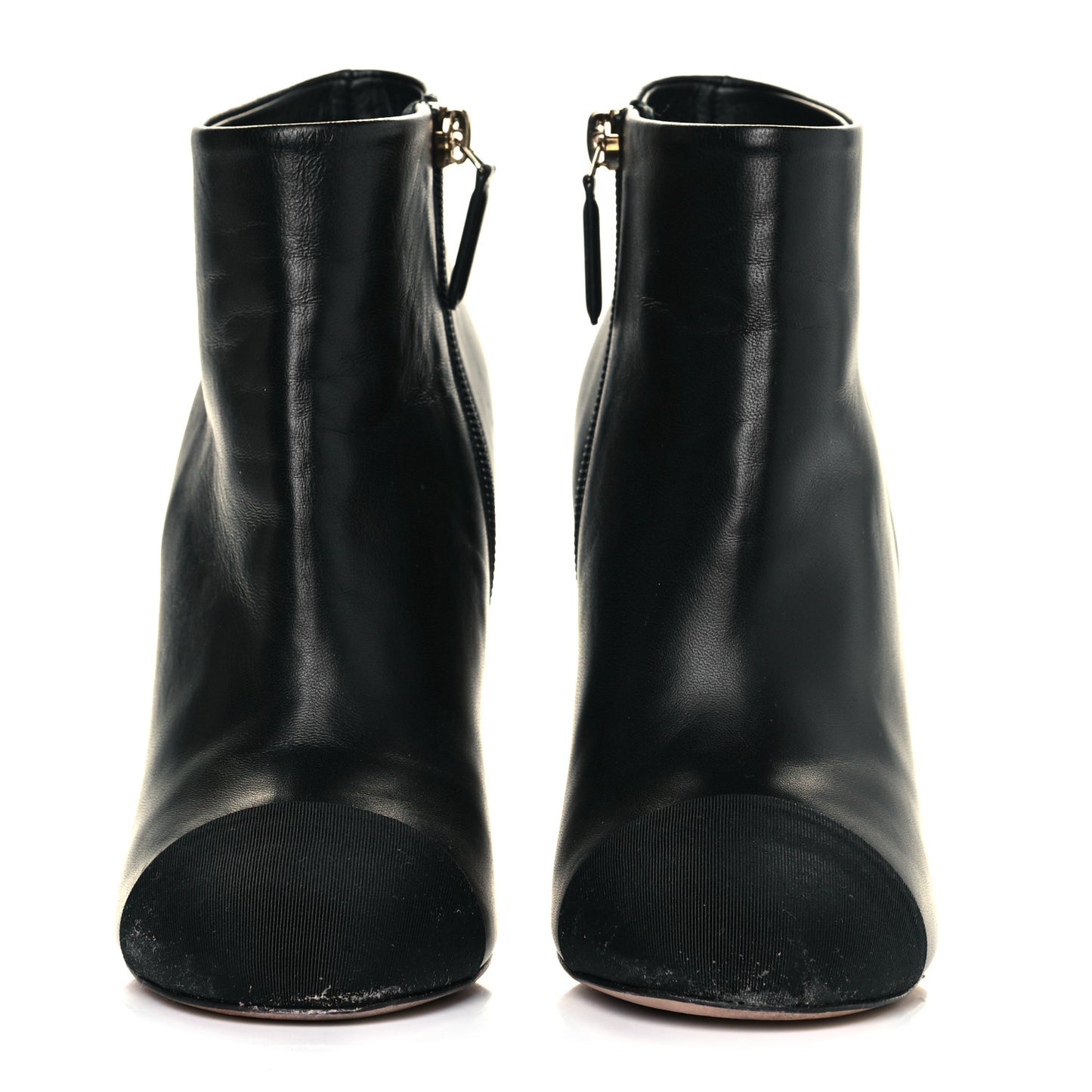 Lambskin Grosgrain Pearl Cap Toe Boots 36 Black