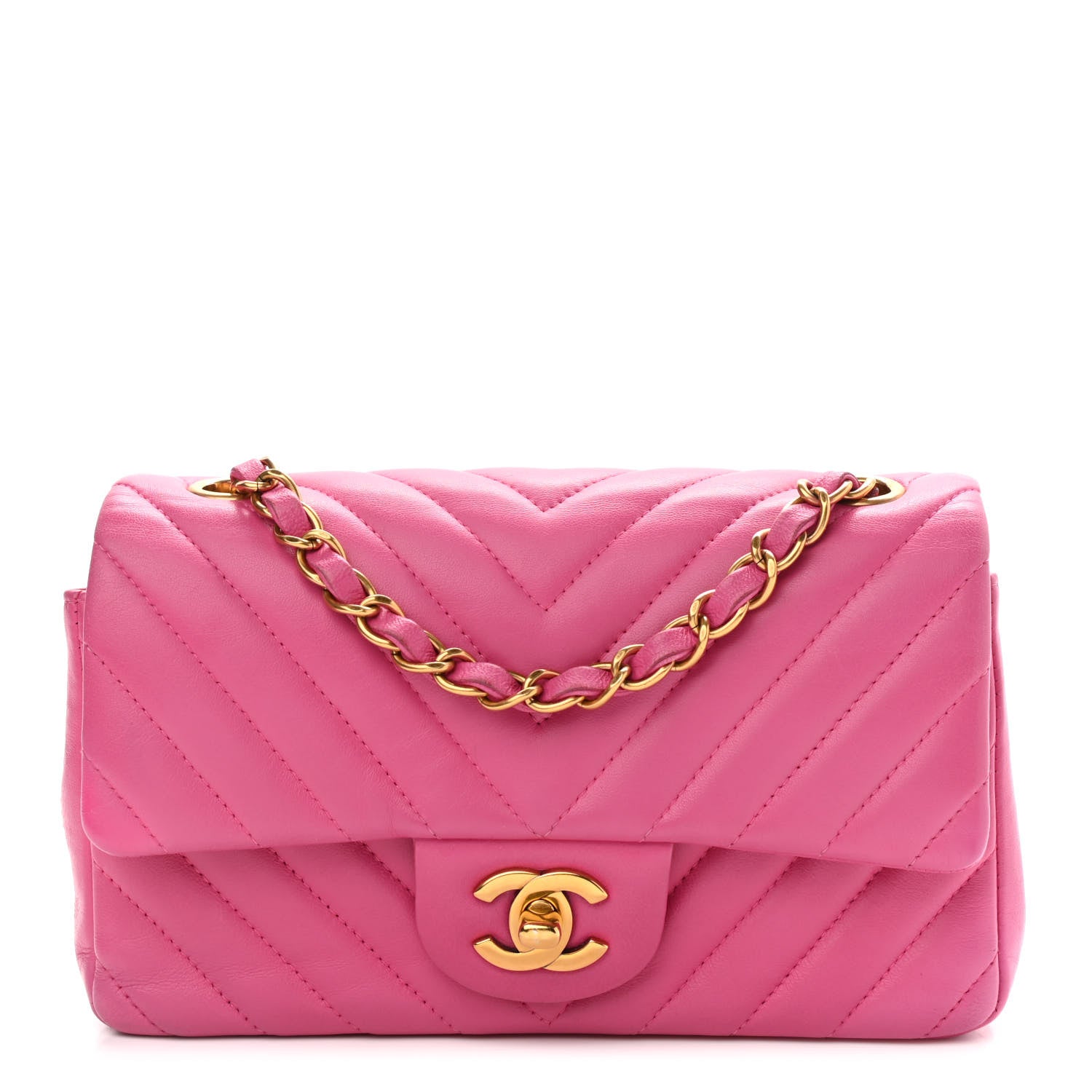 Chanel Lambskin Chevron Quilted Mini Rectangular Flap Dark Pink 1 of 9