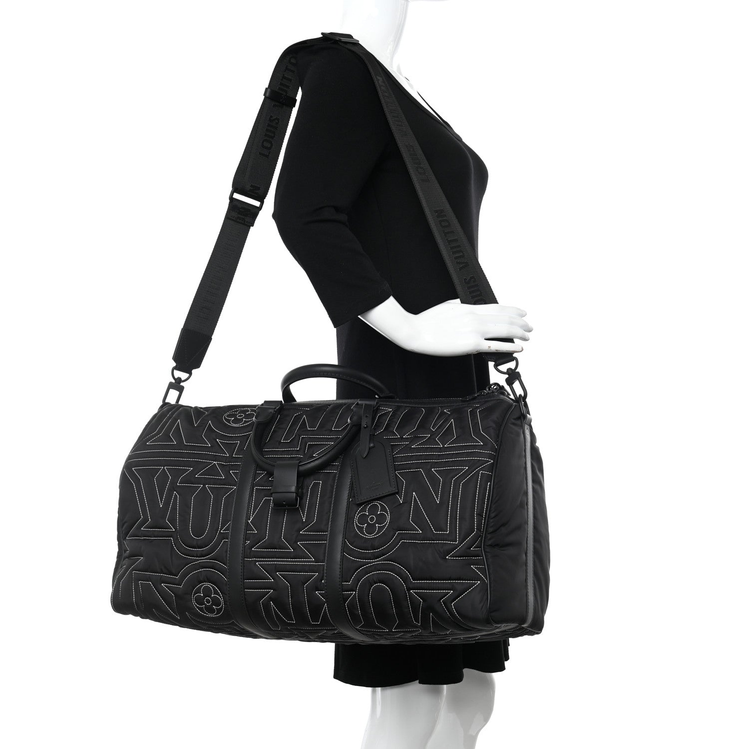 Louis Vuitton Nylon Embroidered Keepall Bandouliere 50 Black 3 of 10