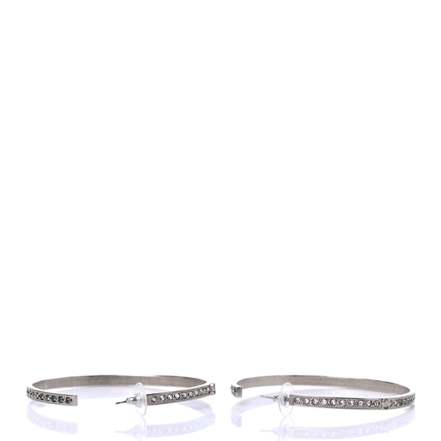 Chanel Crystal CC Large Hoop Earrings Grey Silver 3 of 4