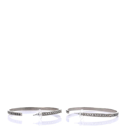 Chanel Crystal CC Large Hoop Earrings Grey Silver 3 of 4